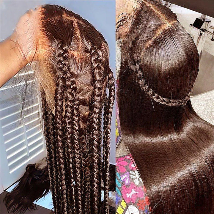 Chocolate Brown Colored Straight HD Lace Frontal Human Hair Wigs for women