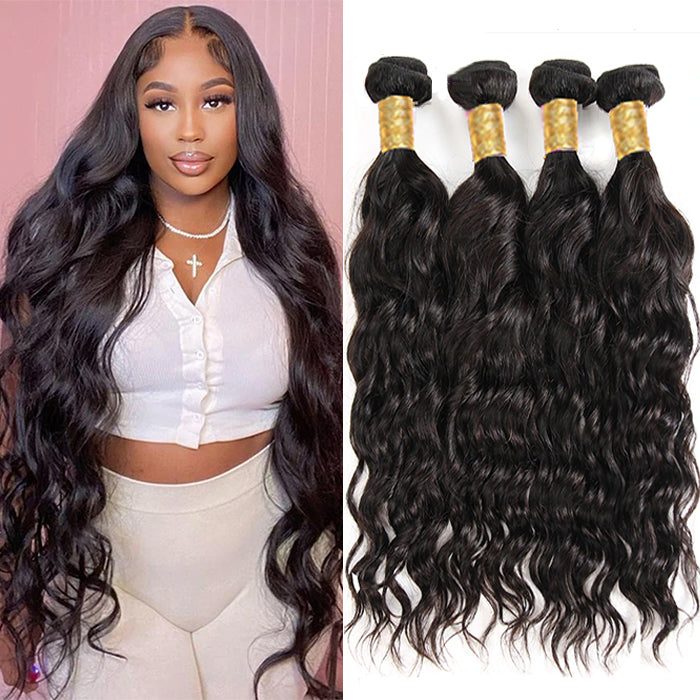 Natural Wave 4 Bundles With 13x4 Lace Frontal 100% Virgin Human Hair Bundles