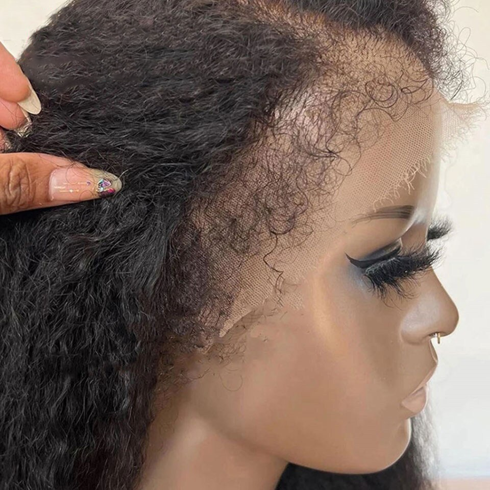 Bords 4C | Indétectable Kinky Straight Kinky Edges 13x4 Frontal Lace Glueless Wig | Inspiré d'Afro