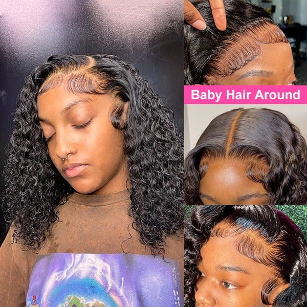 Wear & Go Glueless Water Wave 13x4 Lace Front Bob Perruques de cheveux humains pour femmes noires