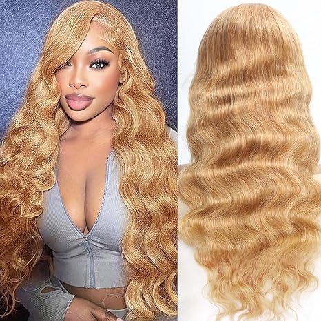 # 27 Honey Blonde Body Wave Perruque frontale en dentelle pré-plumée Cheveux humains
