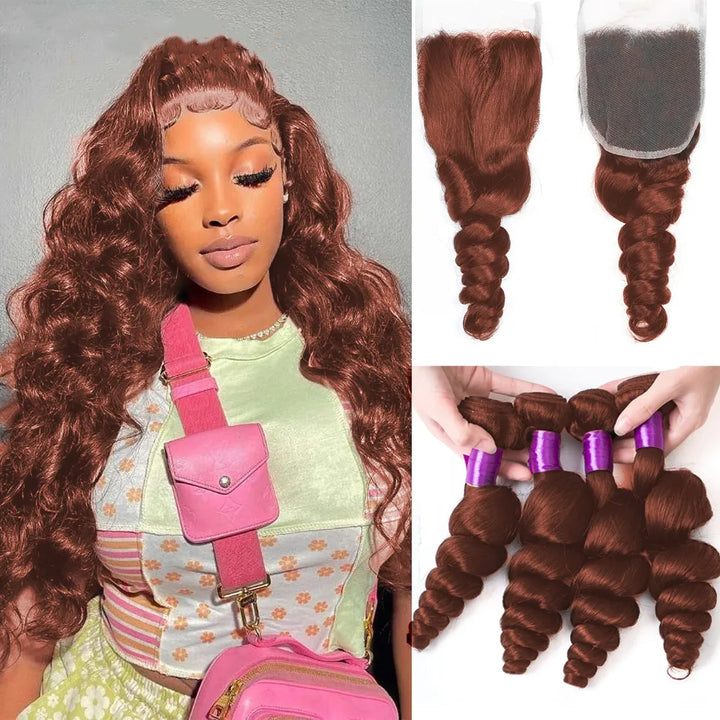 #33 Loose wave 4 Bundles With 4X4 Lace Human Hair