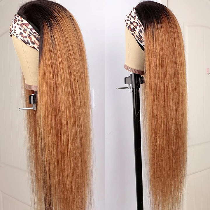 Straight No Lace 1B/30 Ombre Human Hair Headbands Wigs Full Machine Head 150% Density Wig