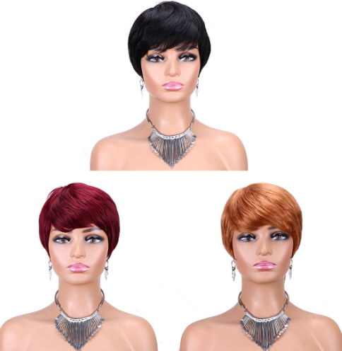 Short Human Hair Wigs Pixie Cut Straight Remy Brazilian Hair Machine Made No Lace Wig