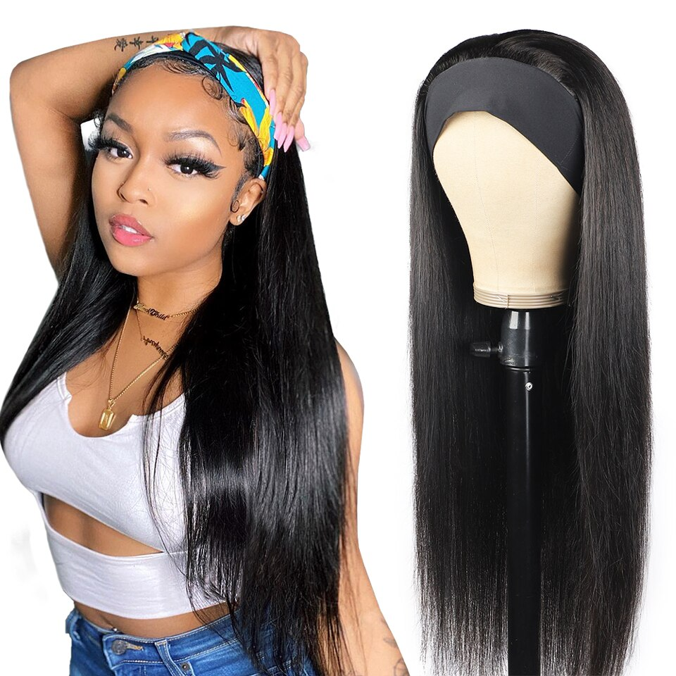 Lumiere Brazilian Straight Headband Human Hair Wigs for Black Women