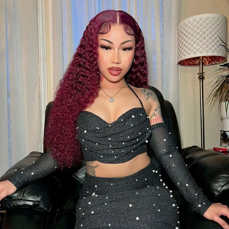 # 99J Kinky Curly 4x4/5x5/13x4 Lace Closure/Frontal 150%/180% Densité Perruques Pour Femmes Pré Plumées