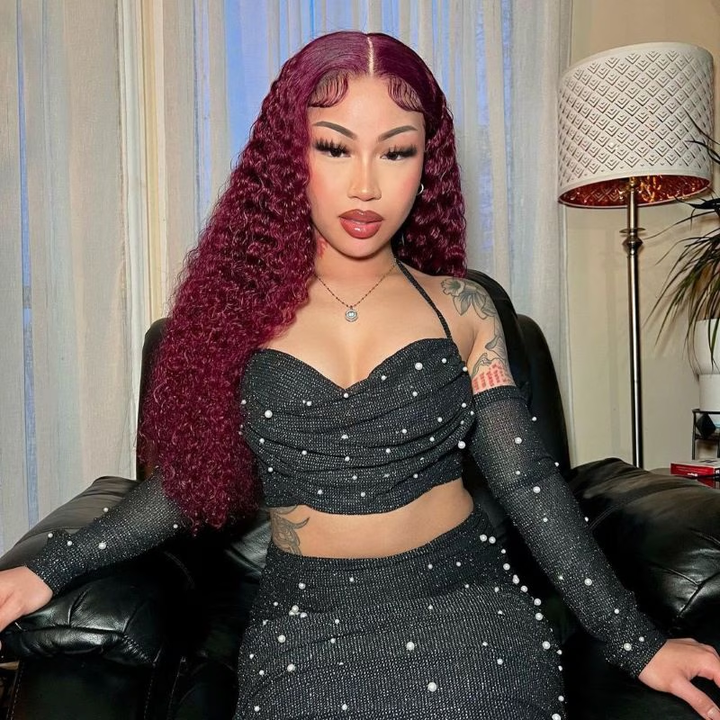 # 99J Kinky Curly 4x4/5x5/13x4 Lace Closure/Frontal 150%/180% Densité Perruques Pour Femmes Pré Plumées