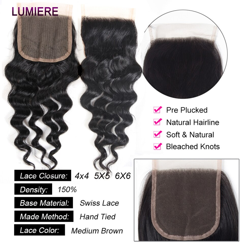 Natural Wave 3 Bundles With 4x4 Closure 100% Virgin Human Hair Middle and Free Part