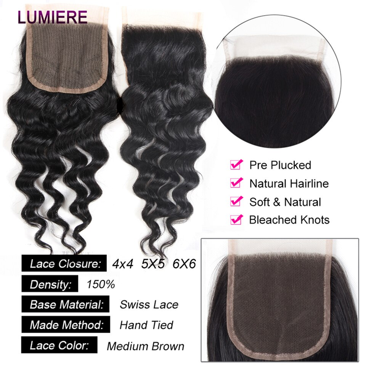 Natural Wave 3 Bundles With 4x4 Closure 100% Virgin Human Hair Middle and Free Part