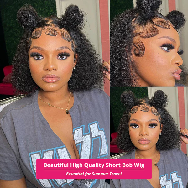 Short Curly HD 13x4 Lace Front Bob Wigs 180% Density Human Hair Wigs For Women