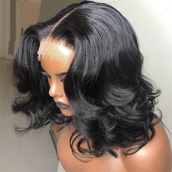 Chocolate Brown/Natural Black Body Wave Short Bob Lace Frontal Wigs Pre Plucked