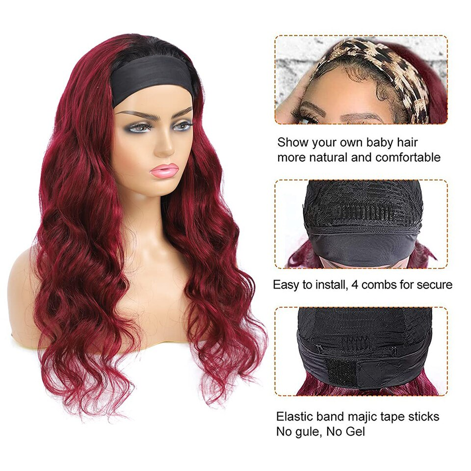 BURG Body Wave Headband Human Hair Wigs Full Machine Made Wig None Lace