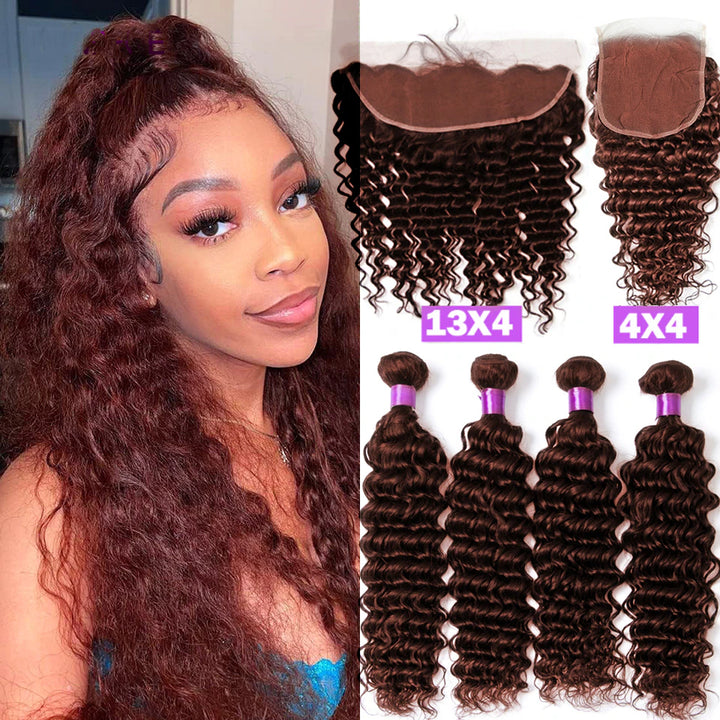 #33 Deep Wave 4 Bundles With 13X4 Frontal Transparent Lace(No Code Need)