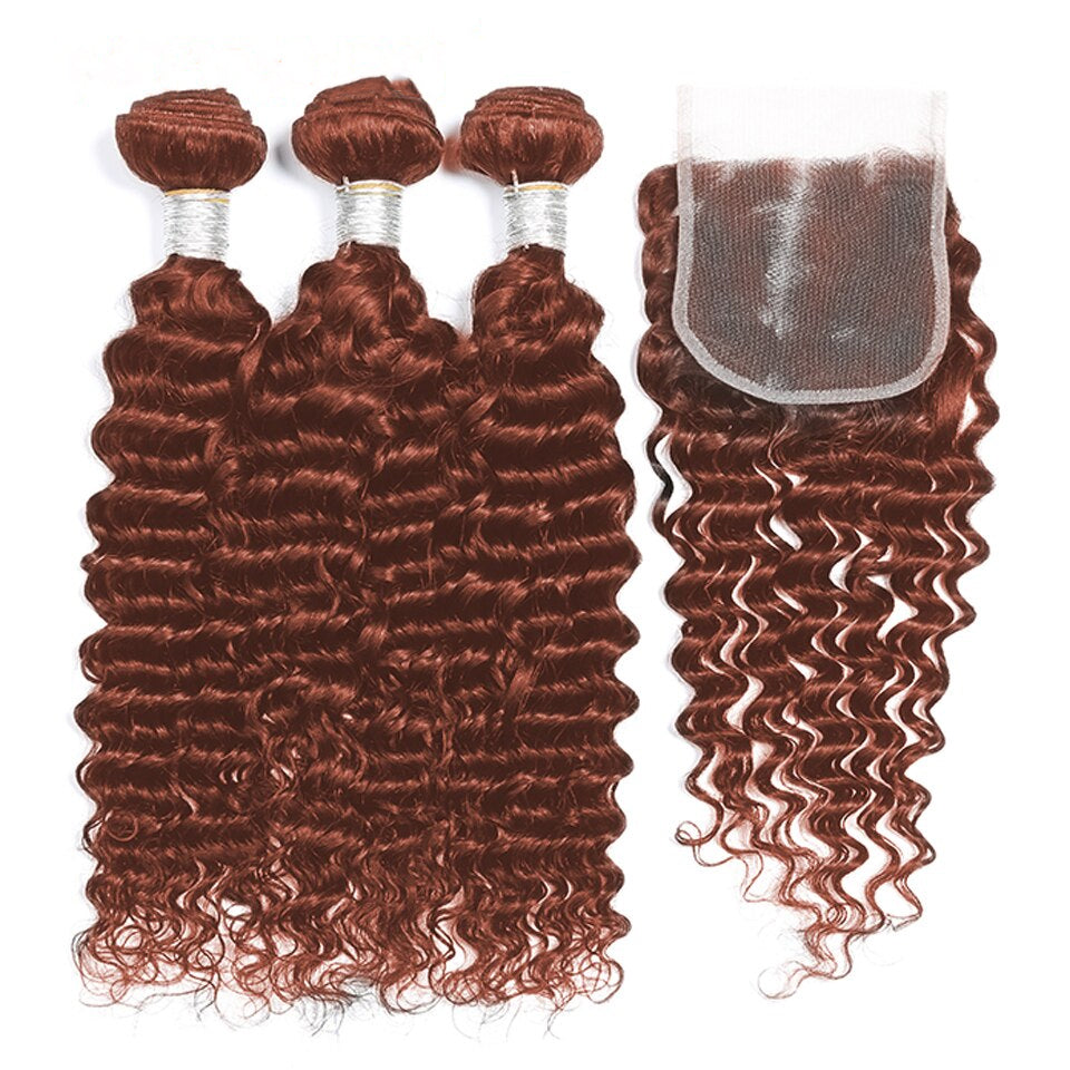 #33 Blonde Deep Wave Peruvian Hair 3 Bundles with 4x4 Closure 100% Human Hair extension(No Code Need)