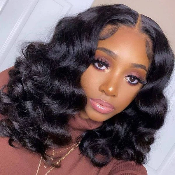180% Density Short Bob Wig Loose Deep Wave 13x4 HD Lace Frontal Human Hair Wigs