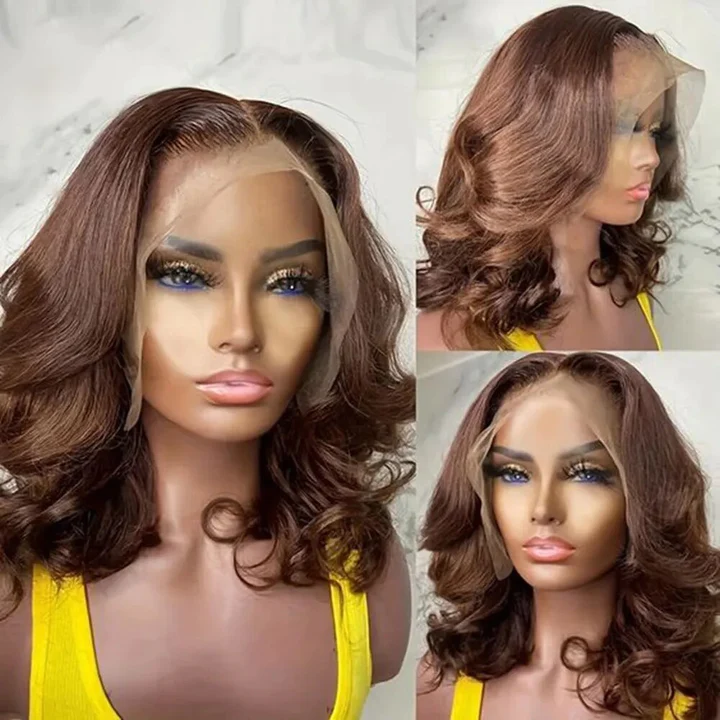 Natural Black/Chocolate Brown Body Wave Short Bob 13x4 HD Lace Front Human Hair Wigs For Women