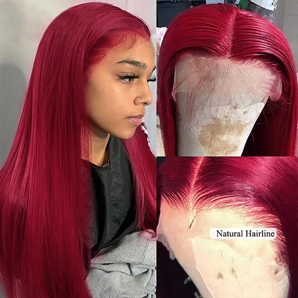 Lumiere 180% Density BURG Straight 13x4 Lace Frontal Wigs For Women Pre Plucked