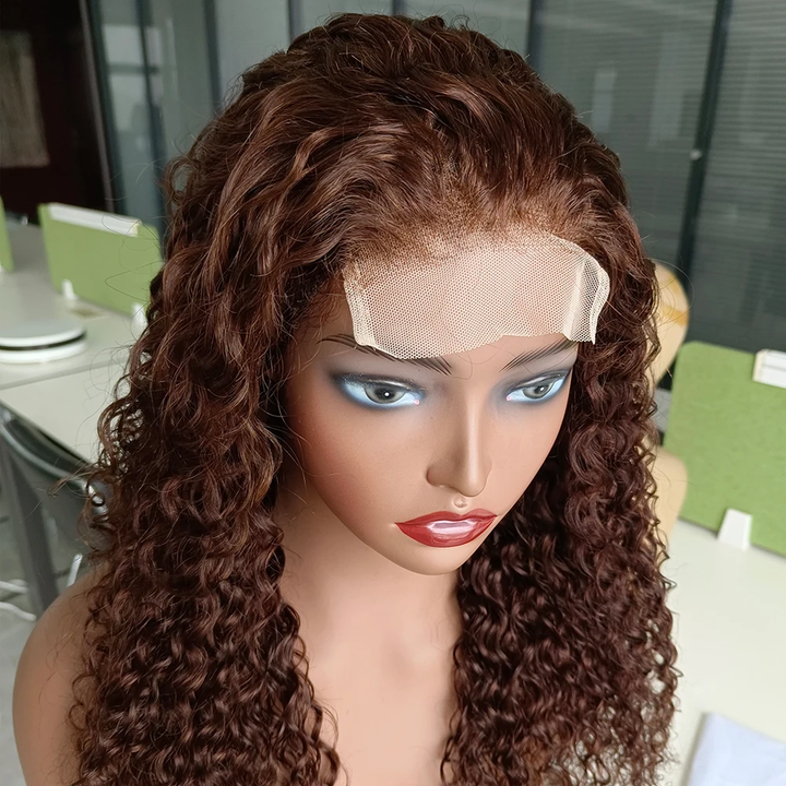 Perruques de cheveux humains avant de lacet sans colle de vague profonde de brun chocolat pour les femmes noires