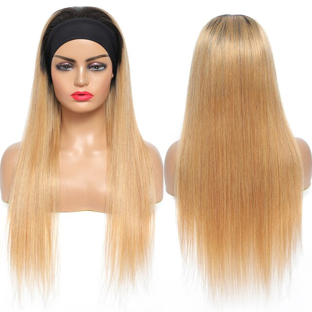 T/27 honey blonde Straight Headband Wig Human Hair Brazilian Wigs Full Machine Made Wig For Black Women