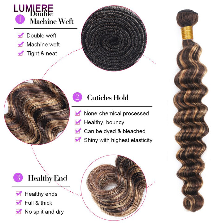 Highlight Loose Deep Wave Bundles Brazilian 30 Inch Human Hair Bundles P4/27 Ombre Brown Blonde Weave Bundles Hair Extensions