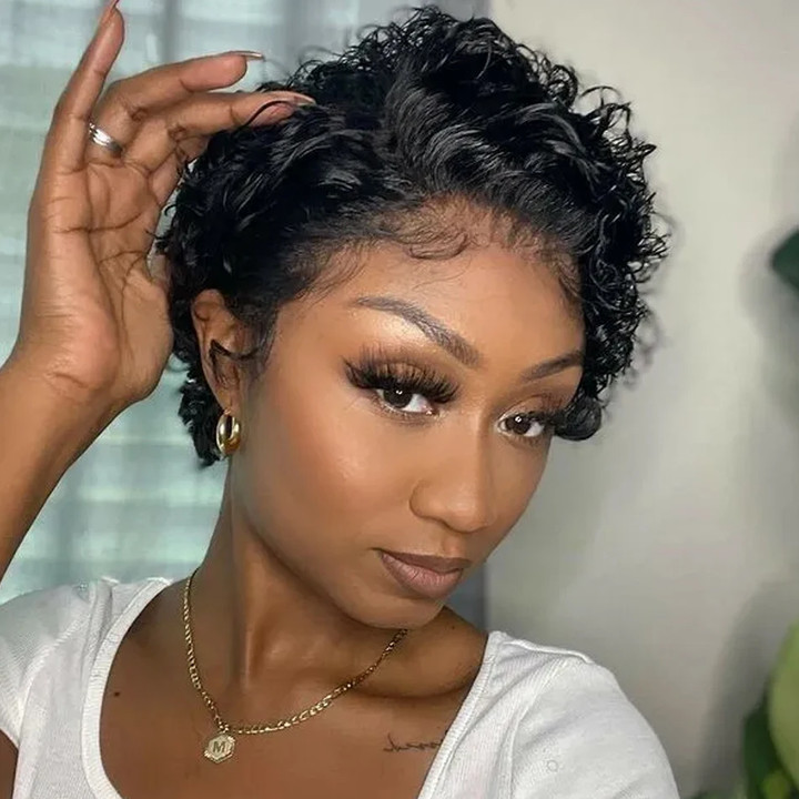 Naturel noir 13 x 4 x 1 partie latérale dentelle bouclée courte Pixie Cut Bob pour les femmes noires