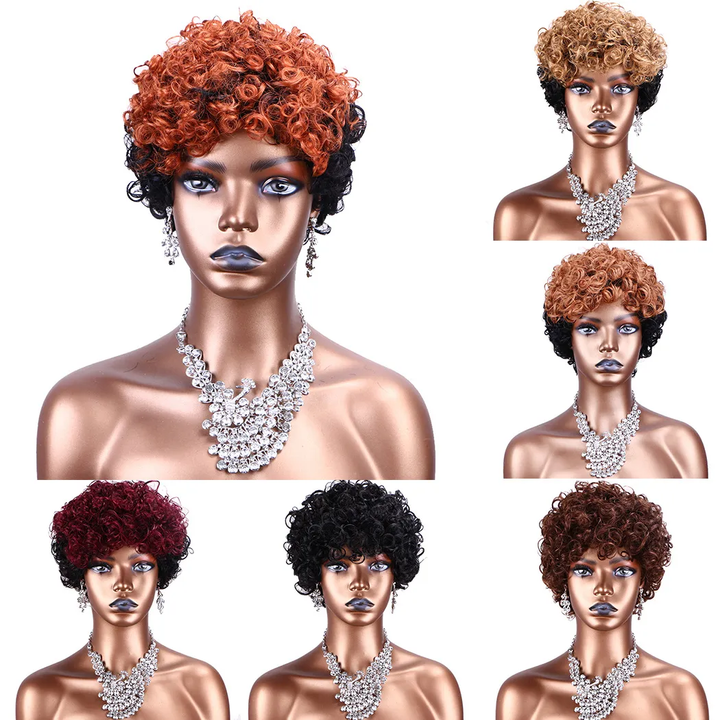 Short Human Hair Wigs Pixie Cut Curly Brazilian Hair for Black Women Machine Made Human Hair Wig