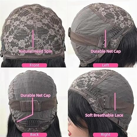 Lumiere Highlight Straight Bob Human Hair Wig with Bangs None lace Bob Wigs 180% Density Wear and Go Glueless Machine Made Colored Wig for Woman 14 Inch