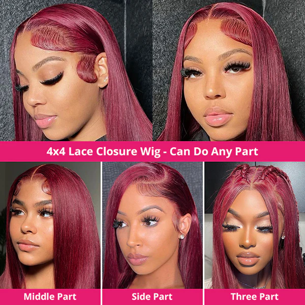 99J 13x4 HD Lace Front Wig Brazilian Straight Colored Human Hair Wigs For Women