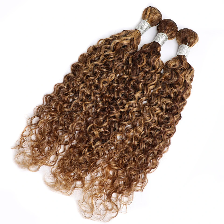 30 Inch P4/30 Water Wave 3 Bundles 10A Highlight Brown Blonde Weave Virgin Human Hair Weaving(No Code Need)