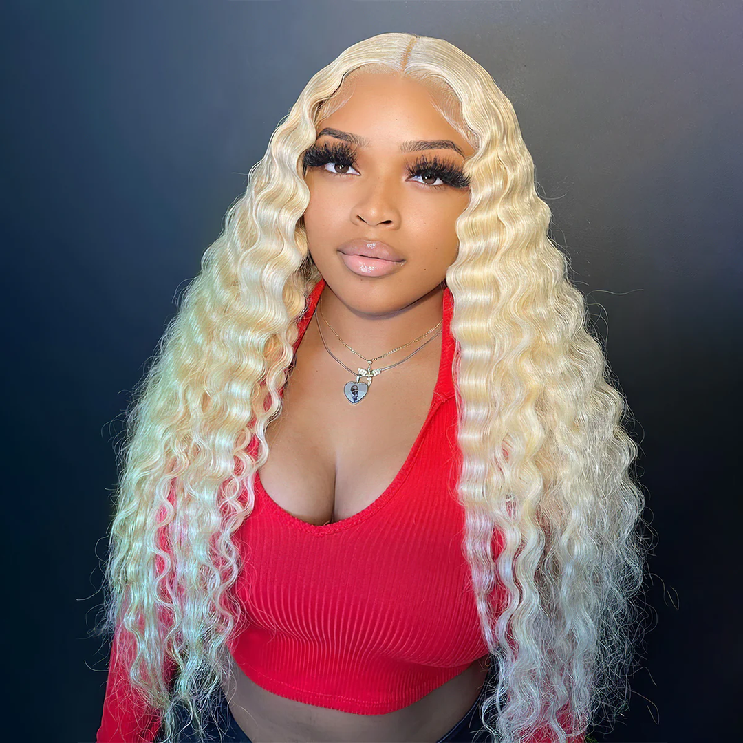 613 Honey Blonde Water Wave 13x4 HD Lace Frontal Wig Human Hair For Women