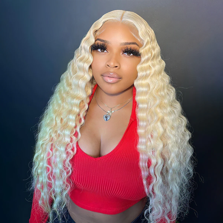 613 Honey Blonde Water Wave 13x4 HD Lace Frontal Wig Human Hair For Women