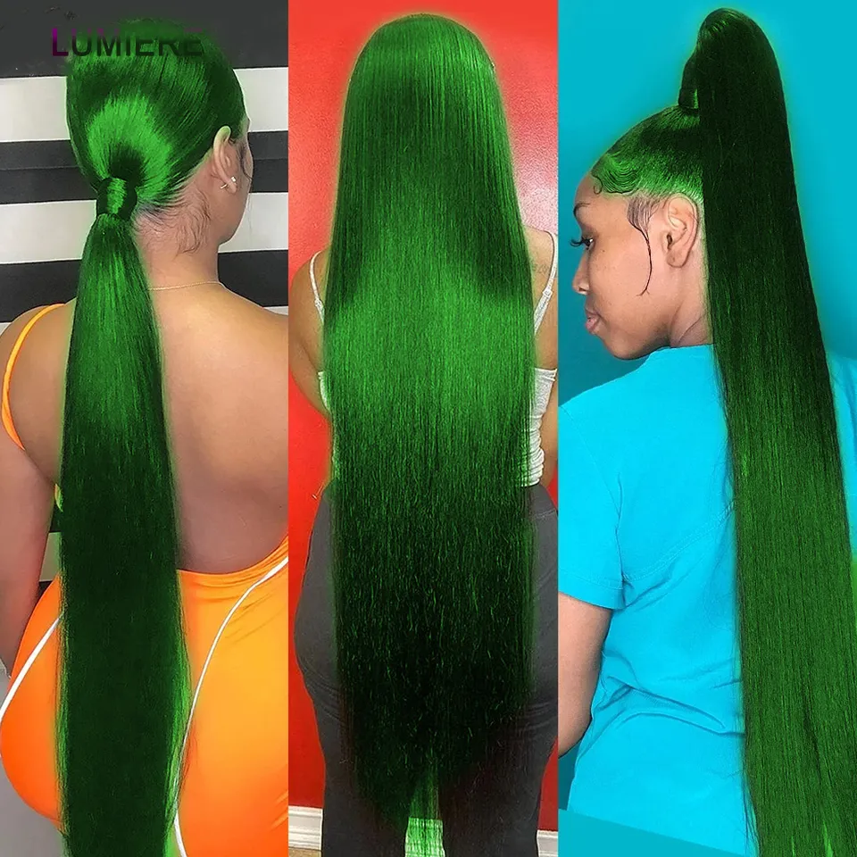 Grass Green Straight 3 Bundles With 4X4 Lace Closure Brazilian Human Hair
