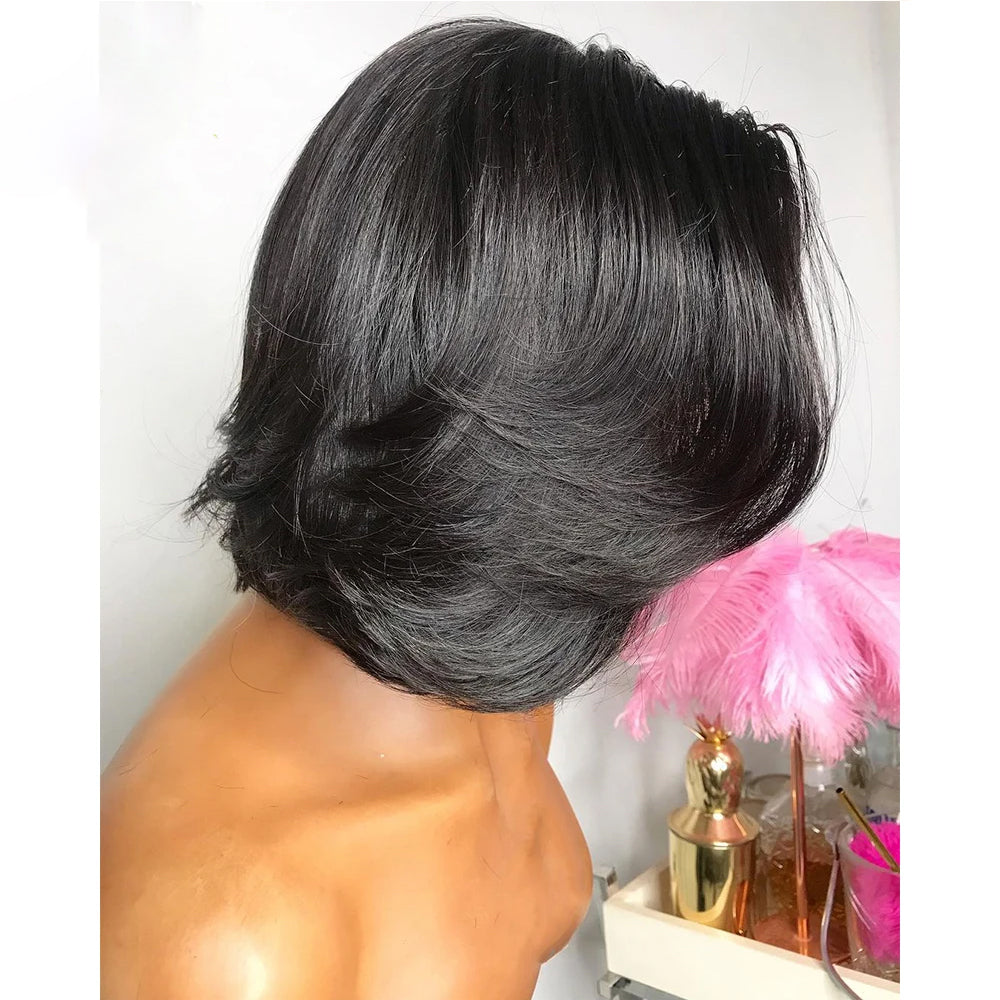 Lumiere Highlight Honey Blonde Short Pixie Bob 13x4 Lace Frontal Human Hair Wigs For Black Women HDZ