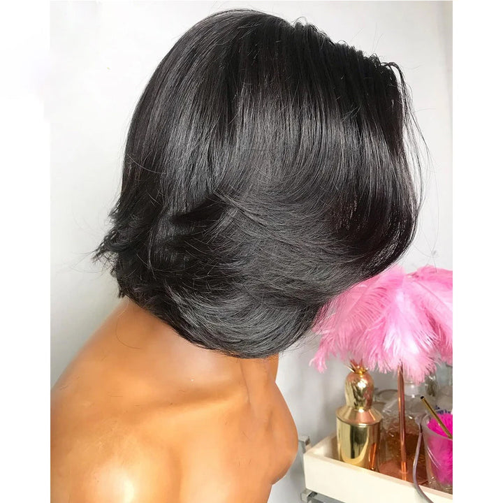 Lumiere Highlight Honey Blonde Short Pixie Bob 13x4 Lace Frontal Human Hair Wigs For Black Women HDZ