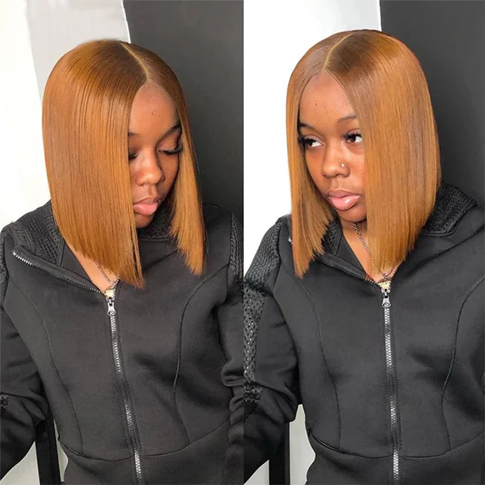 Lumiere A1 Customized #30 Light Brown Short Straight Bob 4x4 Lace Wig 100% Human Hair