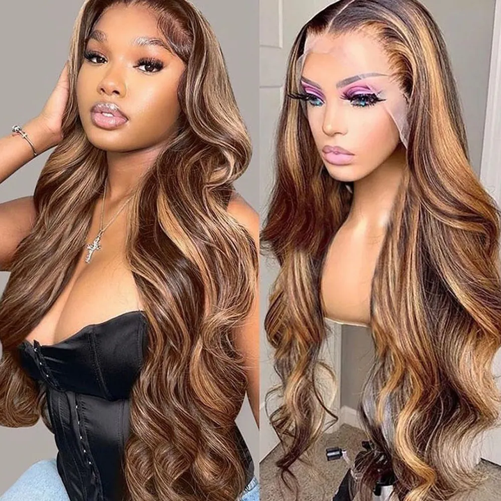 Lumiere Hair Highlights #P4/27 Brown Body Wig  13x6 Lace Front Human Hair Wigs