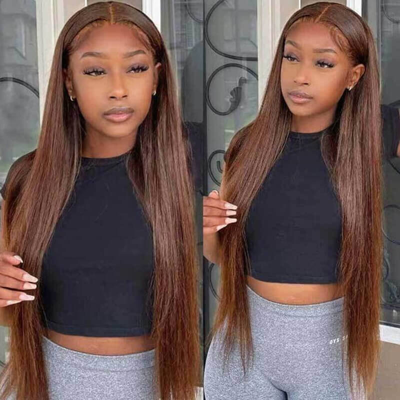 #350 Ginger Straight HD Transparent Lace Front Wigs Pour Femmes Cheveux Humains