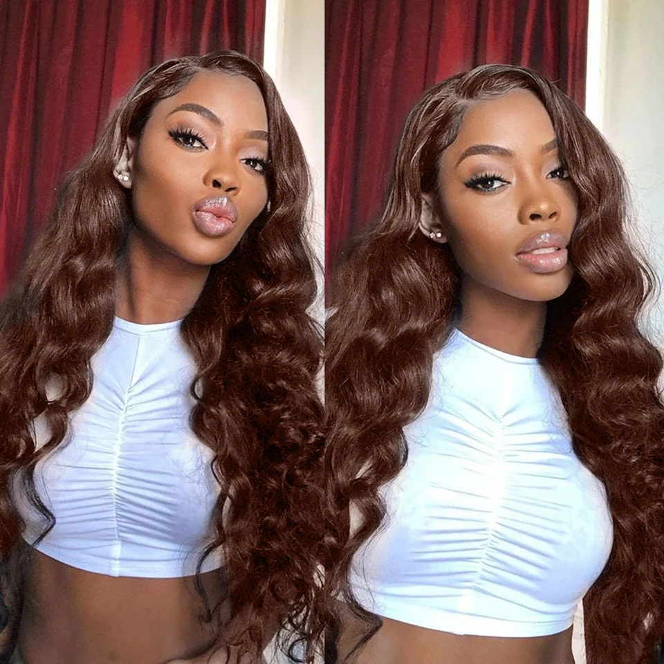 Chocolate Brown Loose Deep Wave Frontal Wig HD Transparent Lace Front Human Hair Wigs For Women