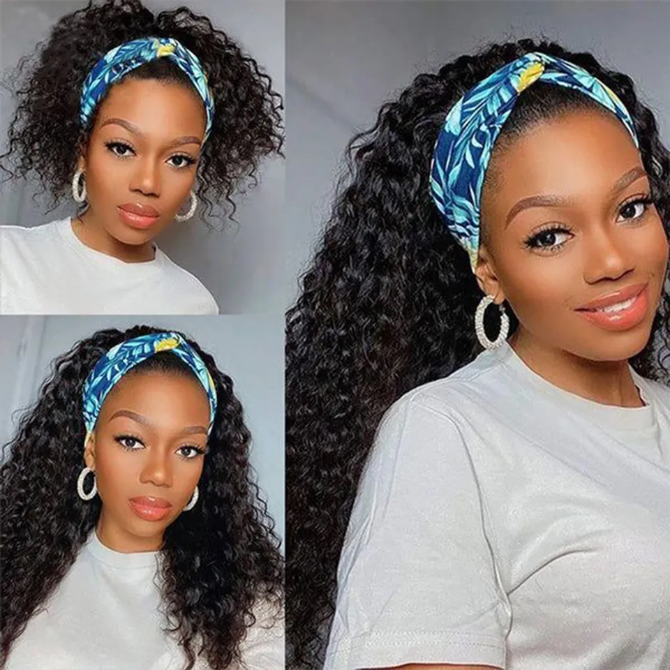 Kinky Straight Bandeau Perruque de Cheveux Humains Glueless Machine Made Non-Lace Wigs