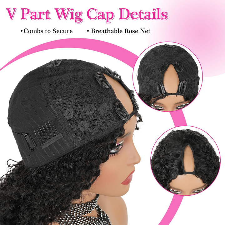 Burmese Curly V Part Wig Human Hair For Women Upgrade Ready To Wear Glueless Wig Water Wave Human Hair And Spiral End