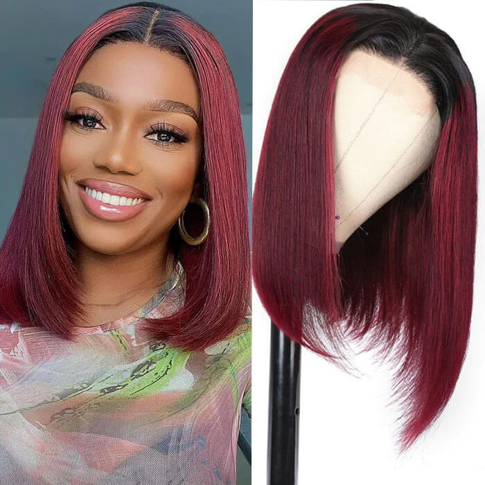 Lumiere A1 Customized 1B/99J 4x4 Short Bob Lace Front Wigs For Black Women Human Hair Wigs