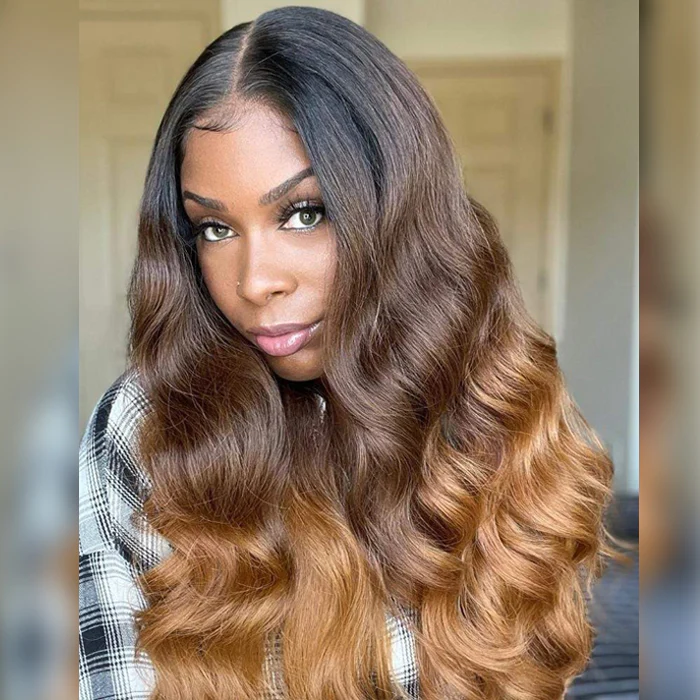 Gorgeous Ombre Color 3T 1B/4/27 Body Wave Undetectable HD Lace Frontal Wigs Pre Plucked