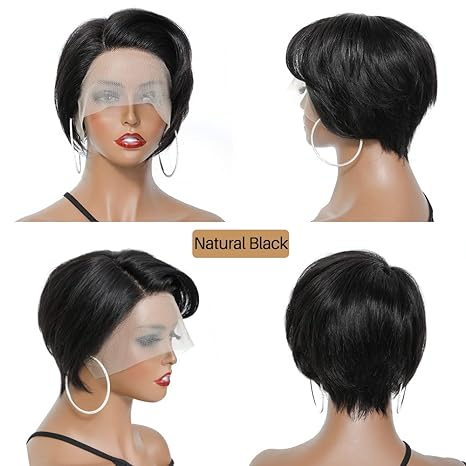 Pixie Cut 13x1 Side Part Lace Front Short Bob Natural Black Human Hair