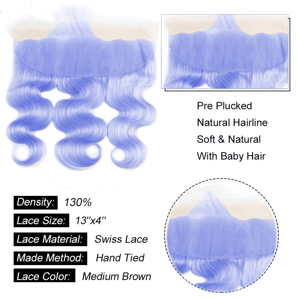 Light Violet Blue  Body Wave 4 Bundles with 13*4 Frontal Human Virgin Hair