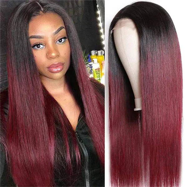 1B/99J Ombre Straight 4x4/5x5/13x4 Lace Closure/Frontal 150%/180% Density Wigs For Black Women
