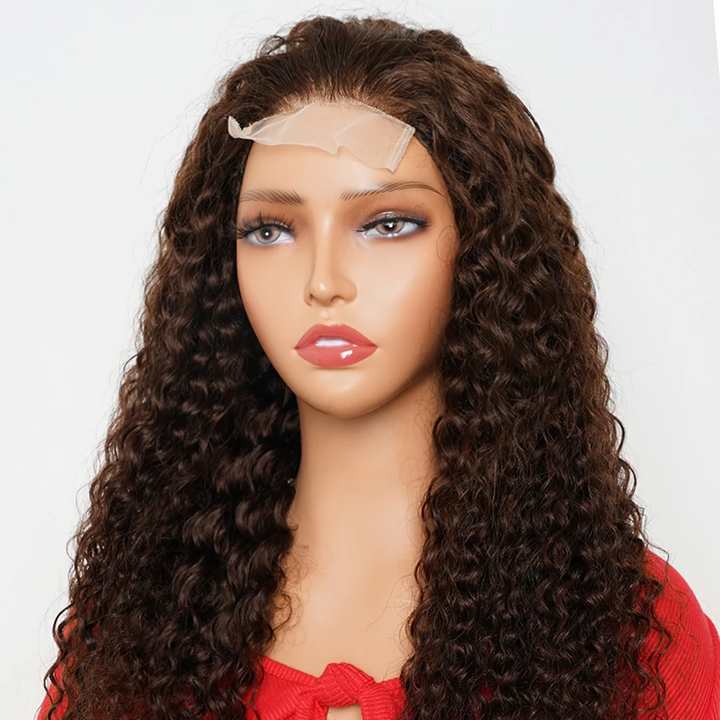 Perruques de cheveux humains avant de lacet sans colle de vague profonde de brun chocolat pour les femmes noires