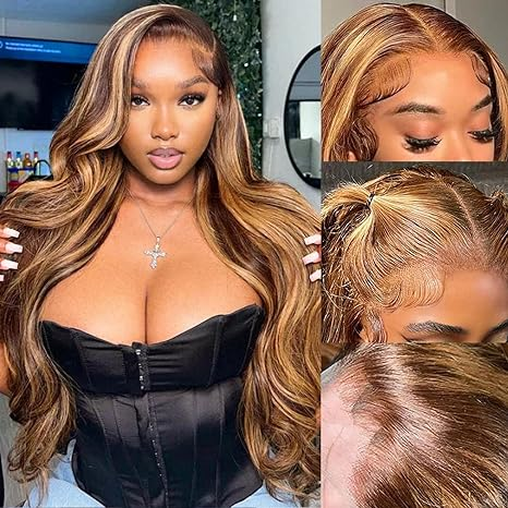 Lumiere 13x4 Body Wave Highlight Lace Front Wig Human Hair P4/27 Colored Wigs Honey Blonde Glueless Wigs (No Code Need)