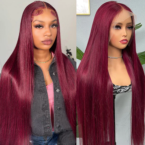 99J 13x4 HD Lace Front Wig Brazilian Straight Colored Human Hair Wigs For Women