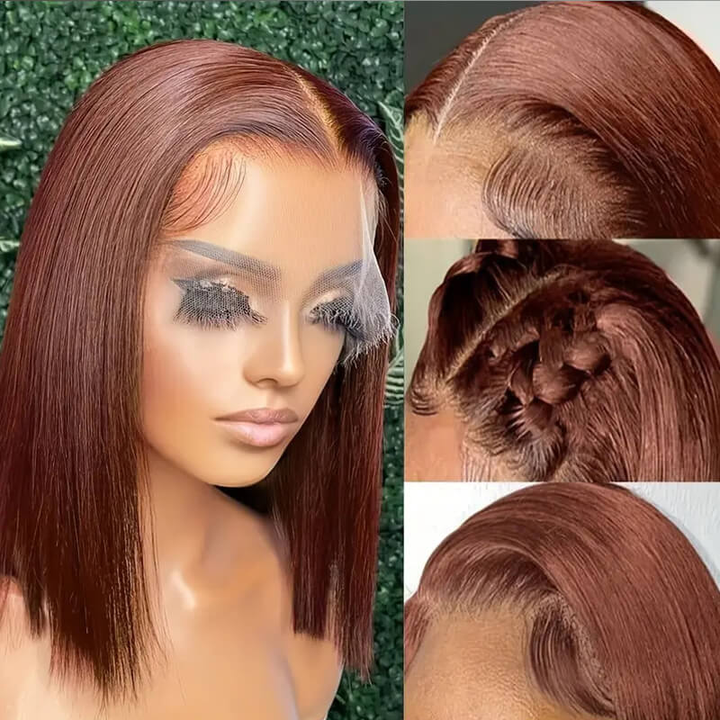 Lumiere New Blunt Cut Short Bob Wigs #4 Brown Colored Straight Human Hair 13x4 Lace Front Wigs