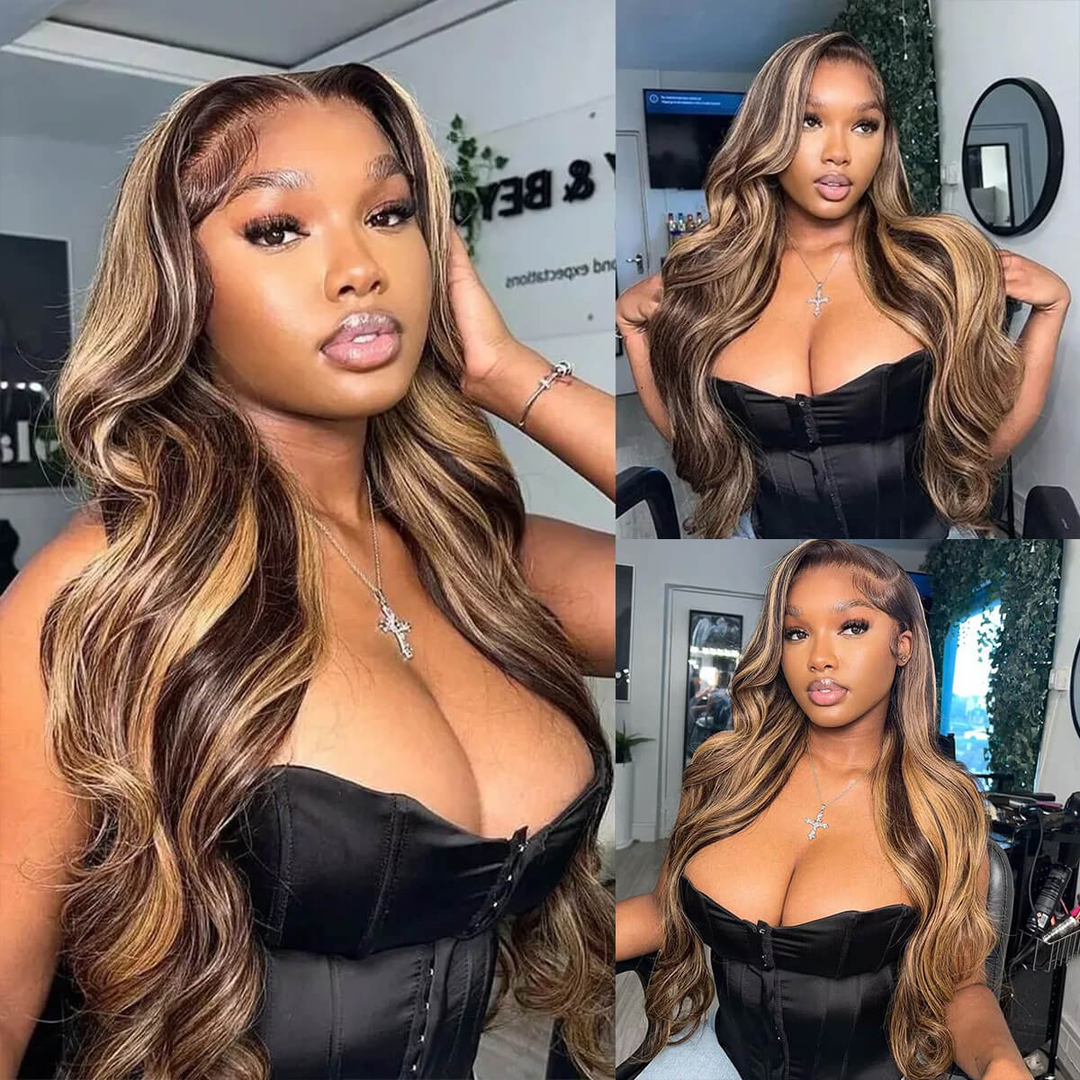 Lumiere Hair Highlight #4/27 Body Wave 4x4 & 5x5 HD Lace  Pre-cut Easy To Wear Glueless Wigs 150% 180% Density Human Hair Wigs